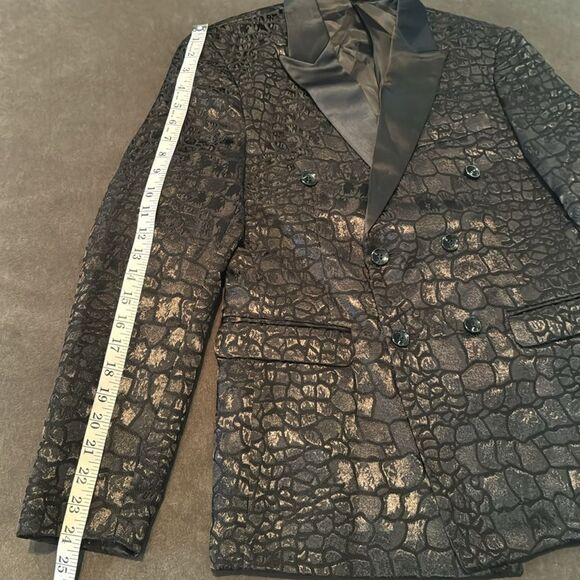 Black Patterned Double Breasted 2 Piece Suit Tuxedo Size 34 Jacket 29/31 Pants - Picture 8 of 15